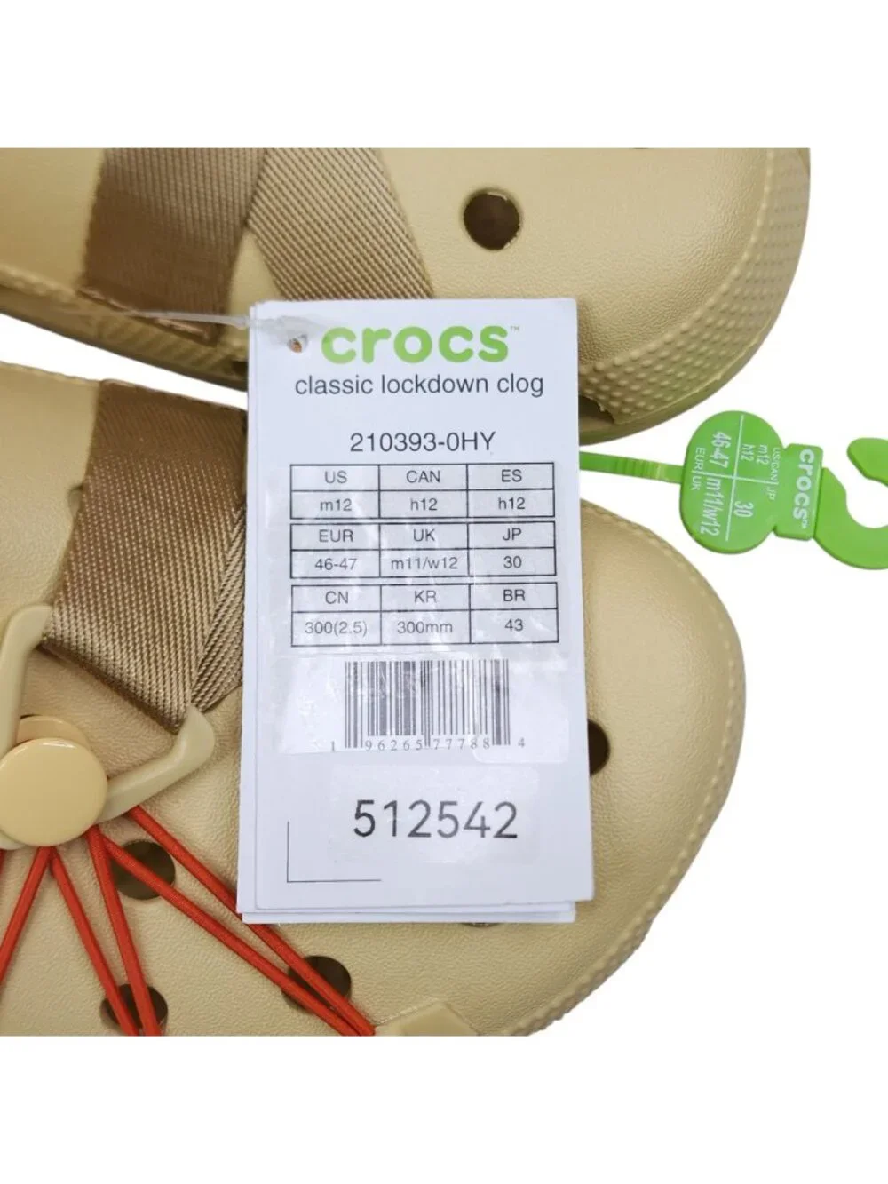 Crocs Classic Lockdown Clog Beige With Red Details Mens Size 12 Adjustable Strap